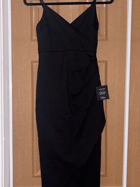 Lulu's Black Spaghetti-Strap Midi Wrap Dress